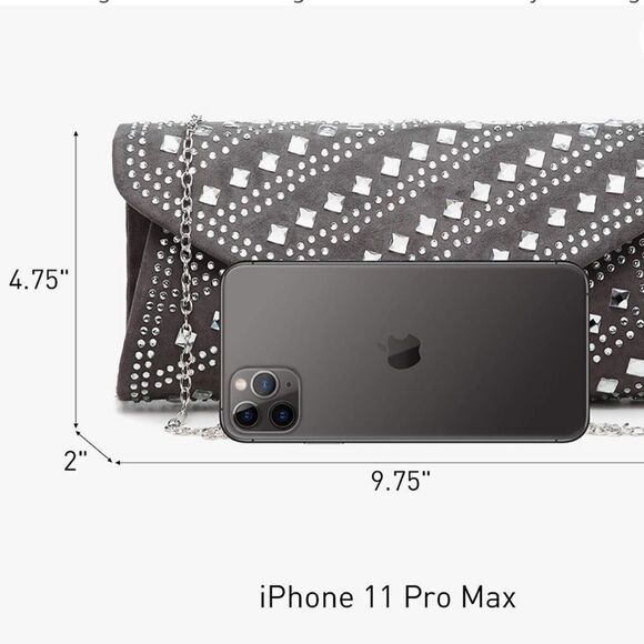 Gray Velvet Studded Clutch / Shoulder Bag - Picture 6 of 10